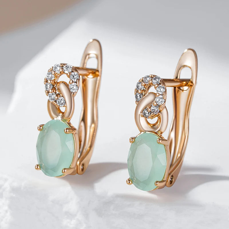 Wbmqda Simple Elegant Fog Green English Earrings For Women 585 Rose Gold Color Small And Exquisite Daily Ear Drop Jewelry Gifts