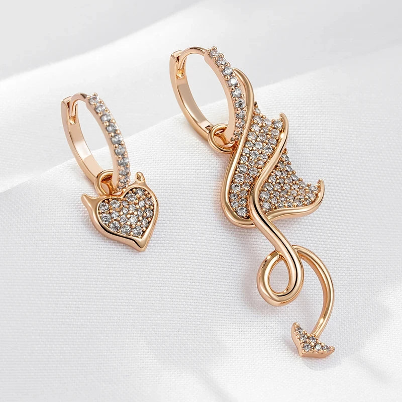 Wbmqda Devil Shape Asymmetrical Big Drop Earrings For Women 585 Rose Gold Color With Natural Zircon Personality Punk Jewelry