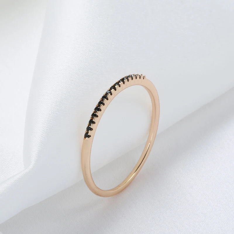 Wbmqda 585 Rose Gold Color Stack-able Finger Ring For Women With Black Natural Zircon Exquisite Daily Matching Fine Jewelry Gift