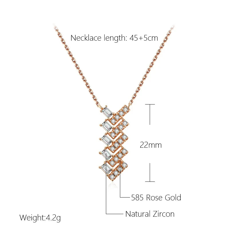 Kinel Hot Full Natural Zircon Arrow Pendant Necklace for Women Fashion 585 Rose Gold Color  High Quality Daily Fine Jewelry Gift