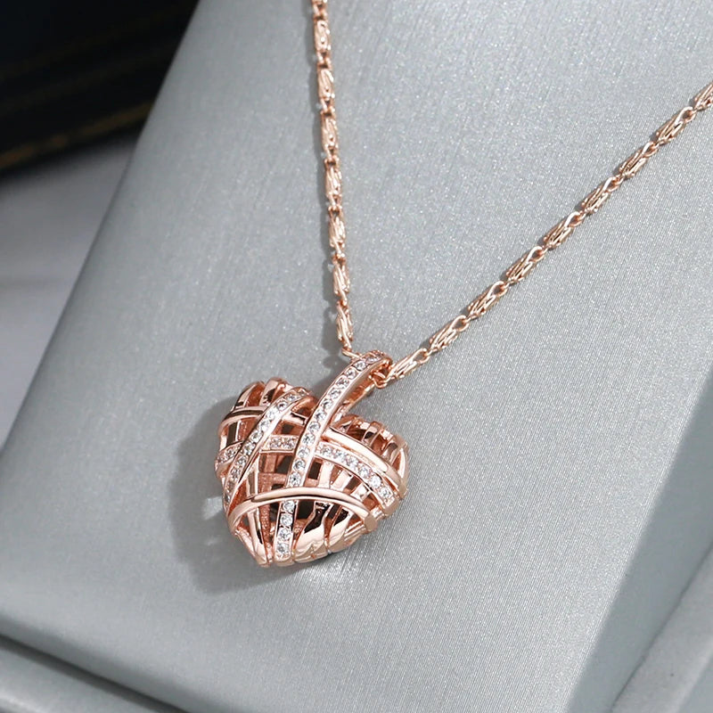 Wbmqda New Fashion Wrapped Hollow Love Shape Zircon Pendant Necklace For Women 585 Rose Gold Color Designer's Work 2023 Trending