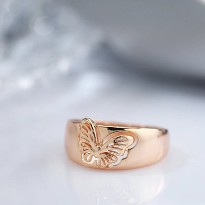 Kinel Hot Fashion Glossy Rings for Women 585 Rose Gold Simple Ethnic Bride Butterfly Rings High Quality Daily Jewelry 2022 New