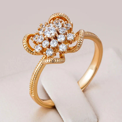 Wbmqda Crystal Flower Rings For Women 585 Rose Gold Color With Natural Zircon Luxury Jewelry Accessories