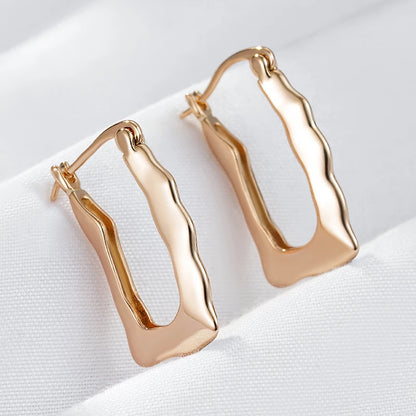 Wbmqda Elegant Simple Metal Glossy Drop Earrings For Women 585 Rose Gold Color French Design Works Daily Match Fashion Jewelry