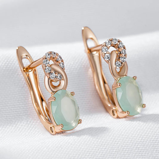 Wbmqda Simple Elegant Fog Green English Earrings For Women 585 Rose Gold Color Small And Exquisite Daily Ear Drop Jewelry Gifts