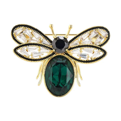 SUYU Simple And Flexible Micro Inlaid Green Cubic Zirconia Bee Brooch Insect Collar Pin, Light Resistant Buckle