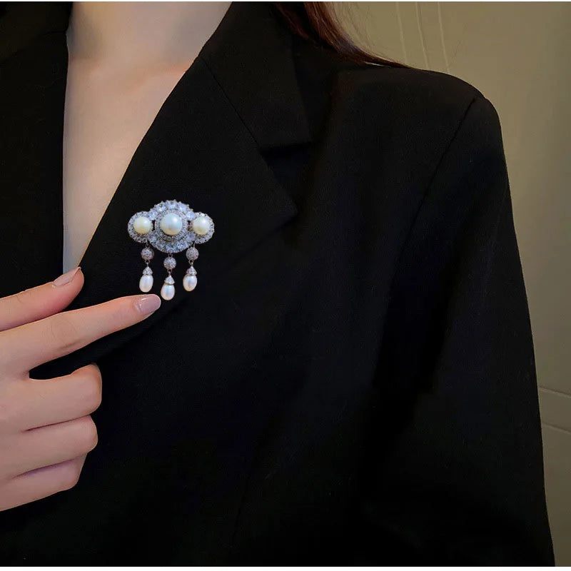 SUYU Fashion Corsage Tassel Cubic Zirconia Imitation Pearl Suit Coat Clothing Accessories Brooch Brooch