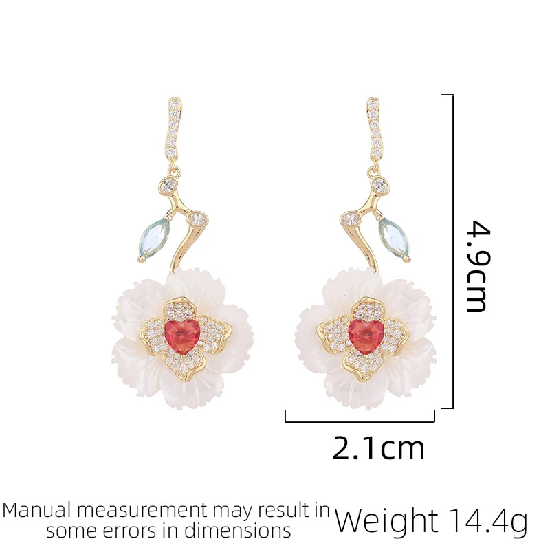 SUYU Jewelry Women's Design Luxury Flower Earrings Fashionable And Elegant White Fritillaria Shell Earrings Daily Accessories