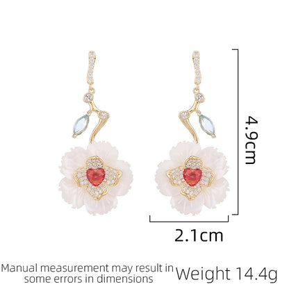 SUYU Jewelry Women's Design Luxury Flower Earrings Fashionable And Elegant White Fritillaria Shell Earrings Daily Accessories