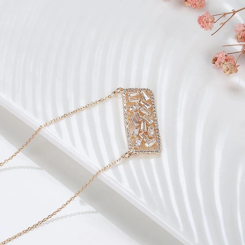 Kinel Hot Full Natural Zircon Square Pendant Necklace for Women Fashion 585 Rose Gold Color High Quality Daily Fine Jewelry Gift