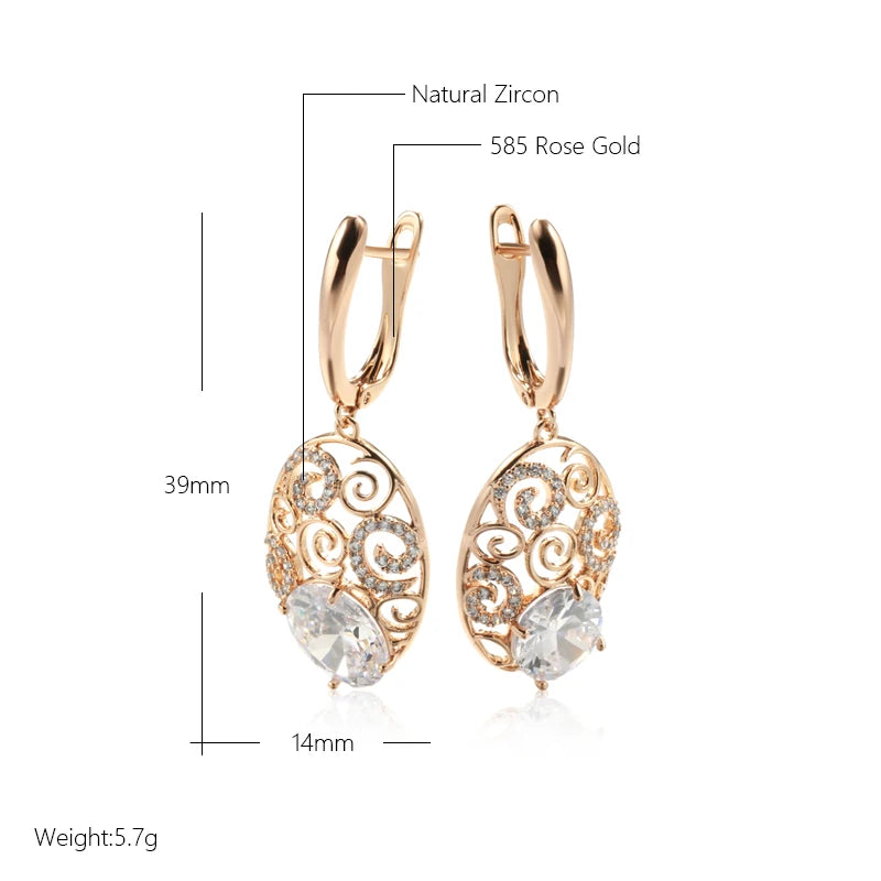 Kienl Hot 585 Rose Gold Color Crystal Flower Long Earring for Women Glossy Big Natural Zircon Drop Earring Trend Daily Jewelry