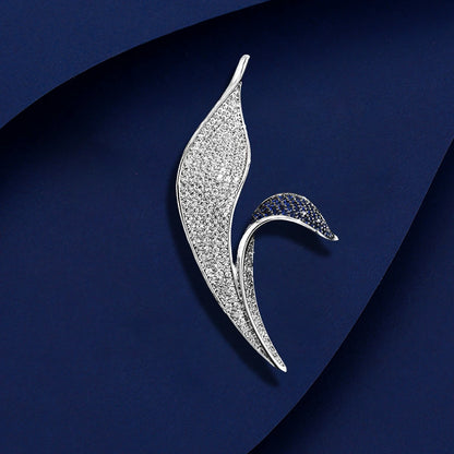 SUYU New Korean Minimalist Design Zircon Asymmetric Blue Leaf Brooch Two Tone Elegant Temperament Brooch