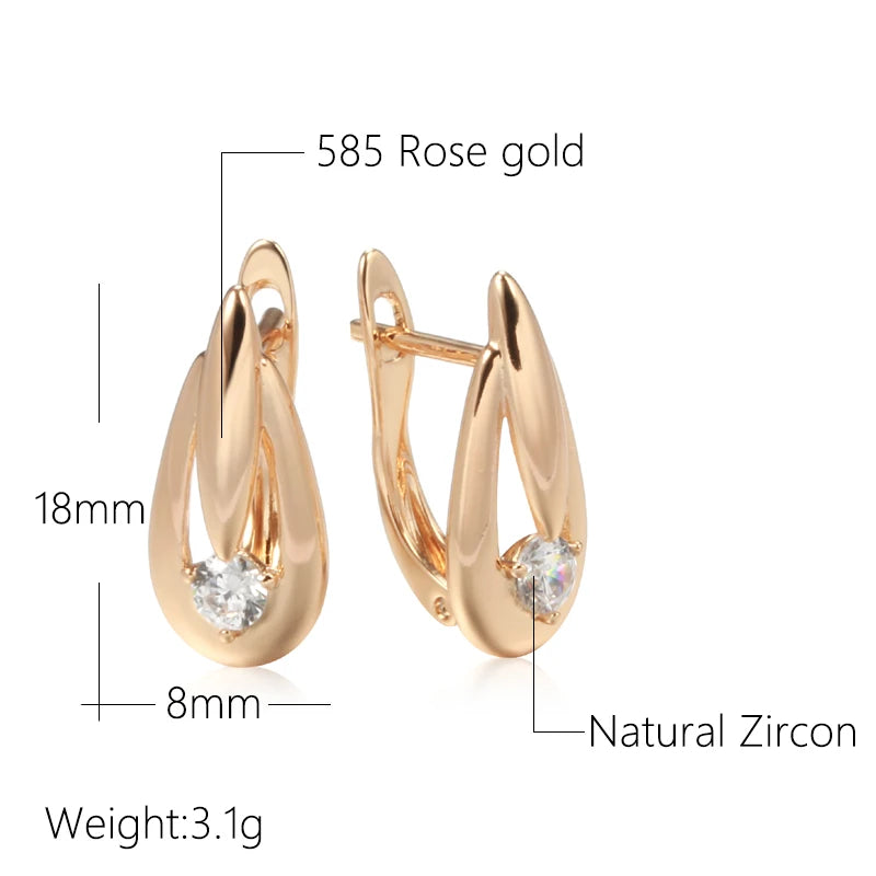 Wbmqda Hot Zircon English Earrings For Women 585 Rose Gold Color Simple Fashion Korean Jewelry High Quality Daily Accessories