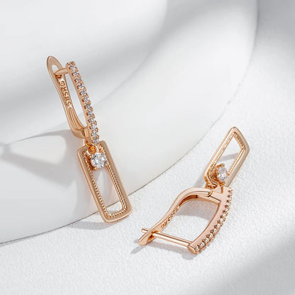 Kienl Hot Shiny Natural Zircon Square Long Earring for Women 585 Rose Gold Color Glossy Metal Accessories Trend Daily Jewelry