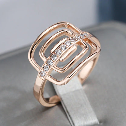 Wbmqda 585 Rose Gold Color Square Hollow Zircon Ring For Women High Quality Daily Fine Jewelry