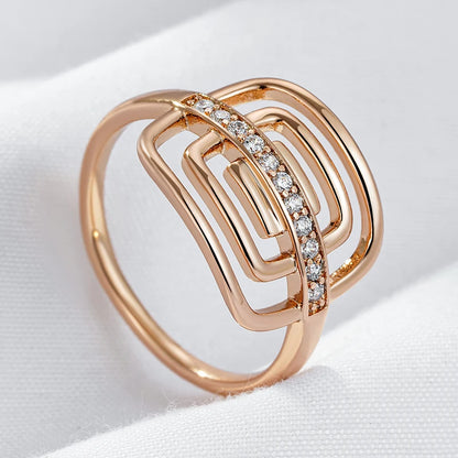 Wbmqda 585 Rose Gold Color Square Hollow Zircon Ring For Women High Quality Daily Fine Jewelry