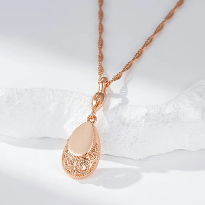 Wbmqda Simple Fashion Glossy Pendant Necklaces For Women 585 Rose Gold Color Owl Pattern Carving Shape Retro Fine Jewelry