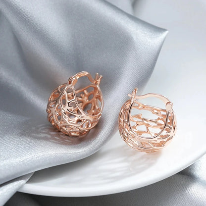 Wbmqda Trendy Metal Hollow Ball Drop Earrings For Women 585 Rose Gold Color Daily Party Fashion Jewelry Accessories