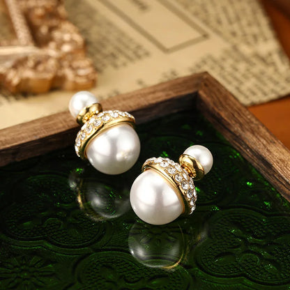 SUYU 2024 New Fashionable Copper Plated French Vintage Double sided Size Simulated Pearl Earrings Fashion Jewelry