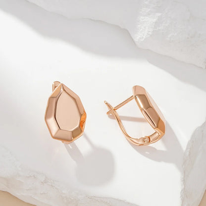 Wbmqda Irregular Geometric Glossy Hoop Earrings For Women 585 Rose Gold Color Delicate Elegant Daily Matching Fine Jewelry Gift