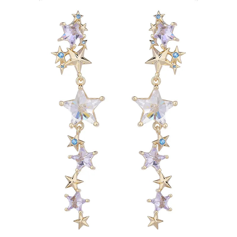 Earrings Shining Star Temperament Pentagram Cubic Zirconia Long Meteor Earrings