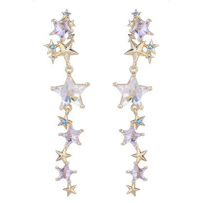 Earrings Shining Star Temperament Pentagram Cubic Zirconia Long Meteor Earrings