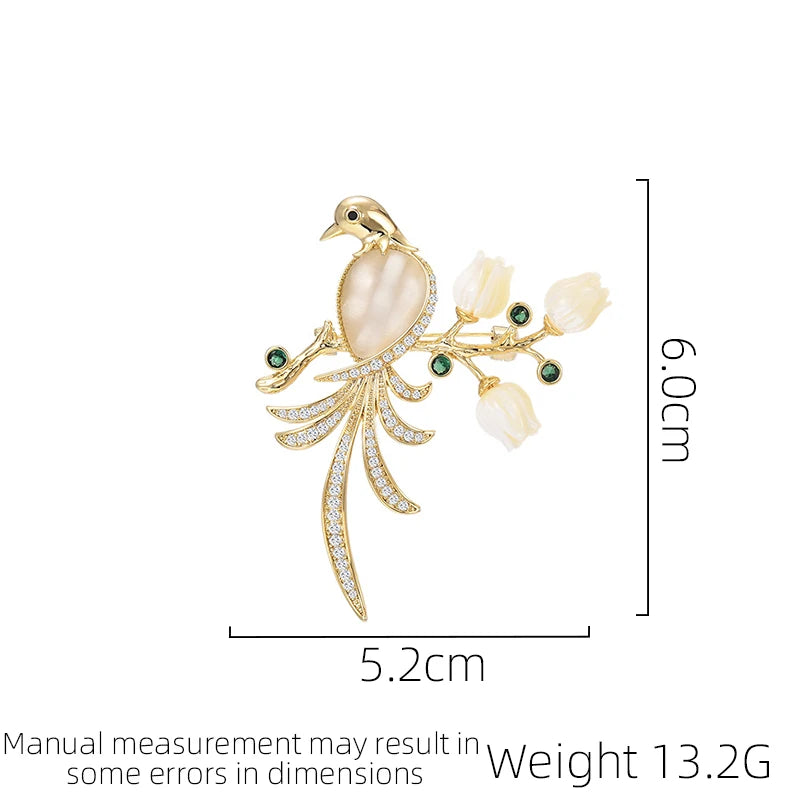 SUYU Fashionable Design New Temperament Iris Flower Magpie Exquisite And Sweet Ancient Style Coat Brooch Cat Eye Exquisite Pin