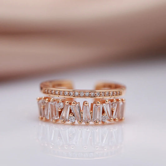 Kinel Luxury 585 Rose Gold Opening Rings For Woman 2022 New Gothic Finger Natural Zircon Ring Party Jewelry Girl's Student Gift