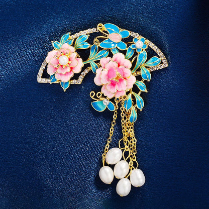 SUYU Antique Silk Flower Peony Brooch Enamel Color Step Shaking Tassel Brooch Accessories China-Chic Cheongsam Hanfu Flower Pin