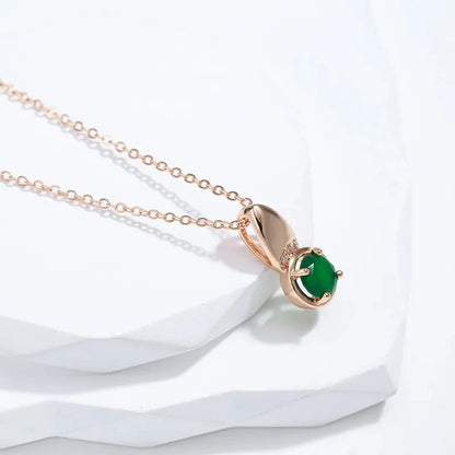 Wbmqda Round Emerald Stone Pendant And Necklace For Women 585 Rose Gold Color Daily High Quality Zircon Neck Chain Jewelry