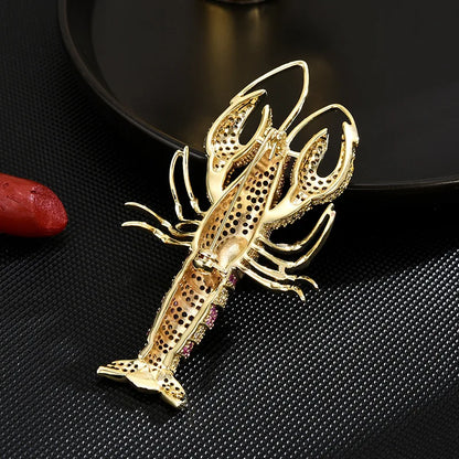 New Personalized Retro Exaggerated Cute Crayfish Design Brooch Women's Luxurious Brooch Elegant Men's And Women's Accessories