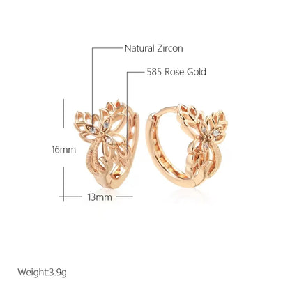 Wbmqda Hollow Metal Flower Hoop Earrings For Women 585 Rose Gold Color With White Natural Zircon Fashion Daily Fine Jewelry Gift