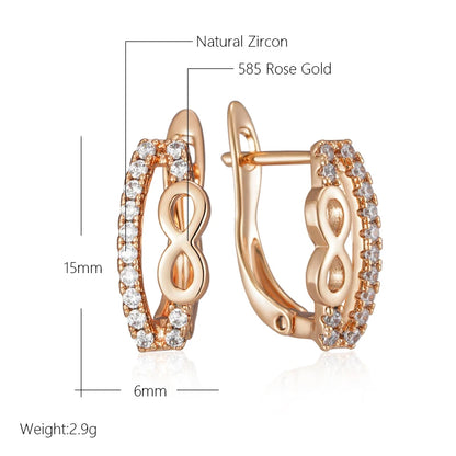 Wbmqda Simple Fashion Geometric Drop Earrings For Women 585 Rose Gold Color With White Natural Zircon High Quality Dubai Jewelry