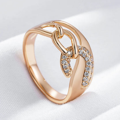 Kinel New 585 Rose Gold Color Big Rings for Women Unique Shiny Natural Zircon Accessories Modern Wedding Party Daily Jewelry