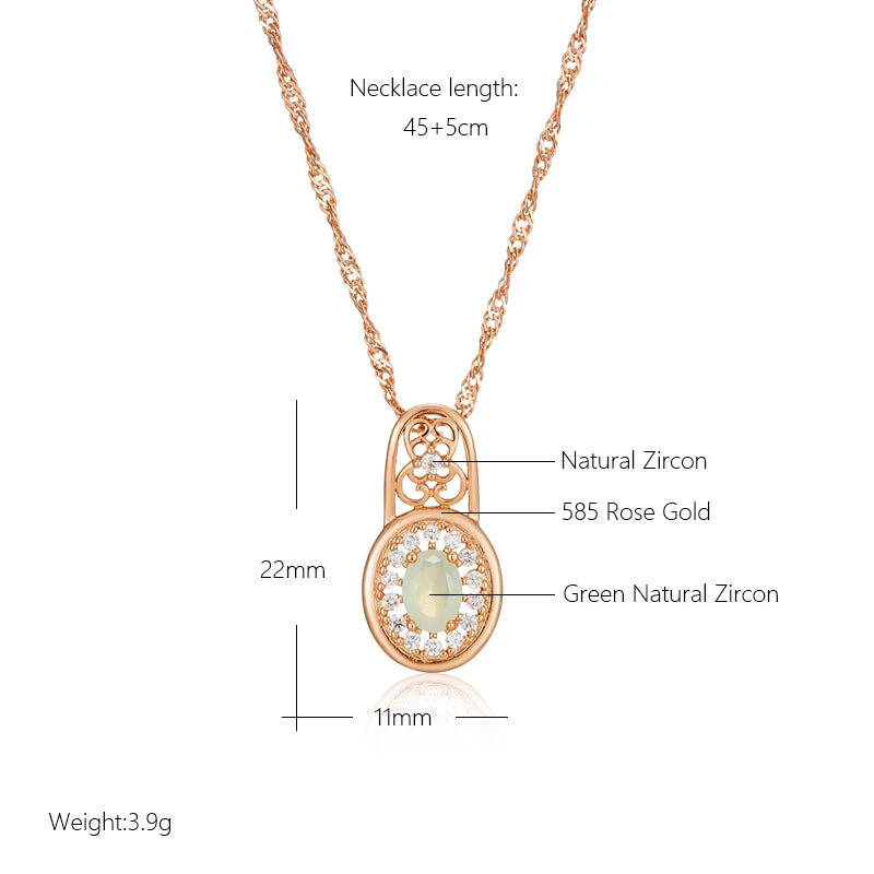 Kinel New Oval Cut Emerald Pendant Necklace Luxury Natural Zircon With 585 Rose Gold Color Flower Ethnic Wedding Daily Jewelry