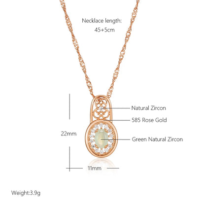 Kinel New Oval Cut Emerald Pendant Necklace Luxury Natural Zircon With 585 Rose Gold Color Flower Ethnic Wedding Daily Jewelry