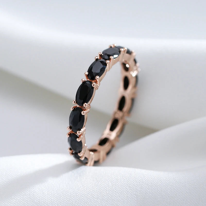 Wbmqda Unique Black Crystal Stone Ring For Women 585 Rose Gold Color Full Zircon Setting Luxury Fashion Jewelry Accessories