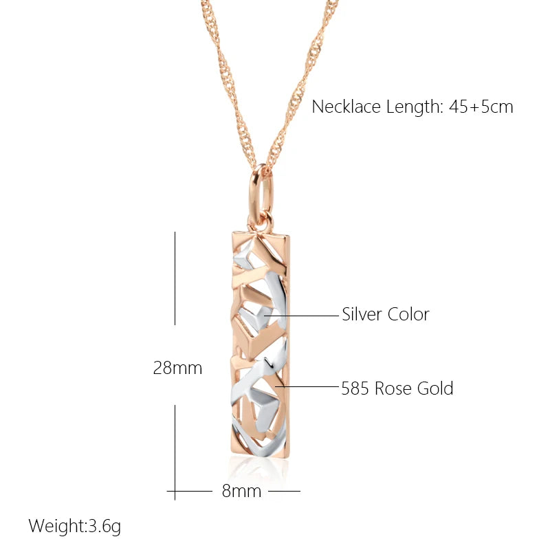 Kinel New Fashion Square Wide Pendant Necklace for Women 585 Rose Gold Silver Color Mix Boho Long Necklace Ethnic Retro Jewelry