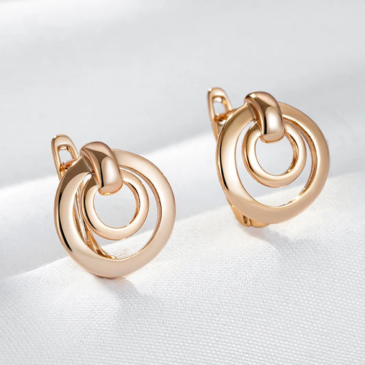 Wbmqda 585 Rose Gold Color Round Hollow Drop Earrings For Women High Quality Daily Fine Jewelry