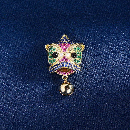 SUYU Chinese Style Small Bell Dance Lion Head Brooch Cute Gift Brooch For Women And Men Personalized Fashion Brooch