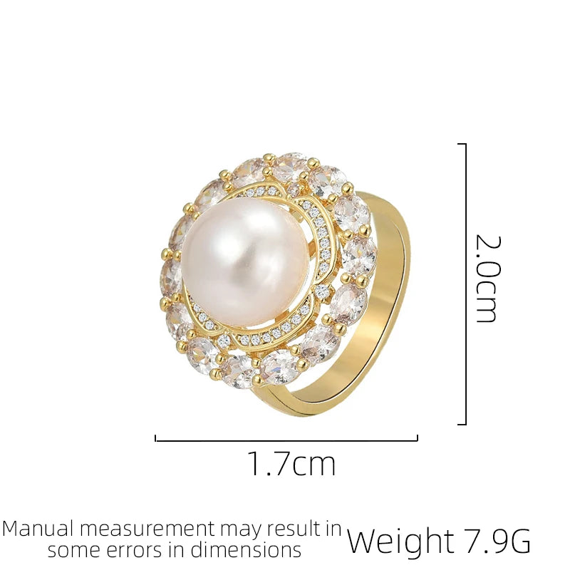 SUYU New Freshwater Imitation Pearl Zircon Open Ring With Stylish Design Light Luxury Ring For Women