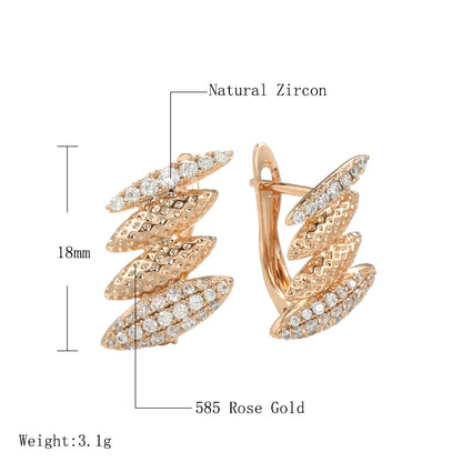 Wbmqda Unusual 585 Rose Gold Color Geometric English Earrings For Women Natural Zircon Setting Modern Style Trendy Fine Jewelry