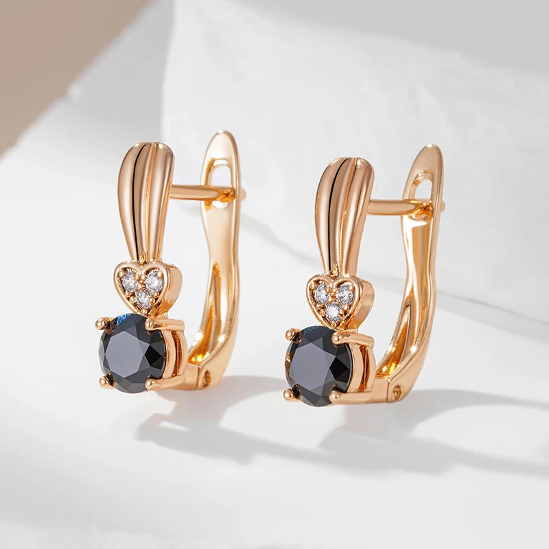 Wbmqda New 585 Rose Gold Color Black Natural Zircon Drop Earrings For Women Elegant Fashion Daily Matching Jewelry Accessories