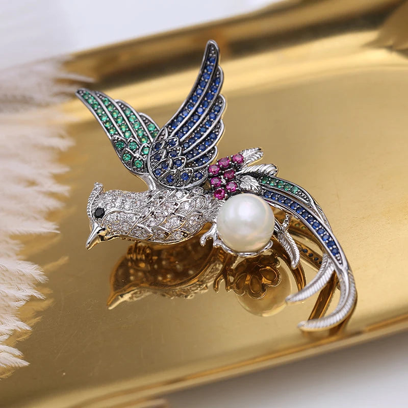 SUYU Fashion Imitation Pearl Brooch Animal National Style Retro Brooch Accessories Phoenix Bird Brooch