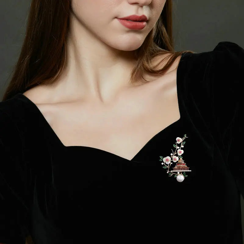 SUYU Design Clothing Simulation Pearl Flower Cheongsam Chinese Clothing Accessories Chinese Attic Palace Brooch