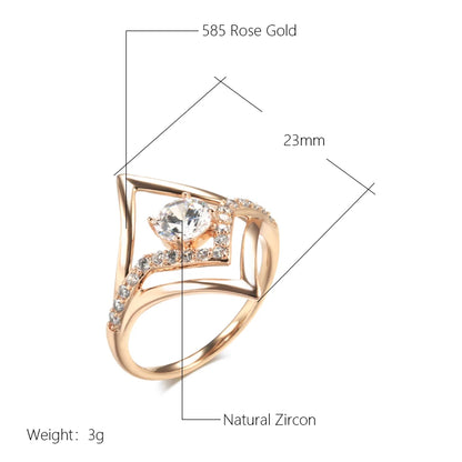 Kinel Hot Fashion Bride Wedding Rings 585 Rose Gold Unique Rhombus Natural Zircon Rings for Women High Quality Daily Jewelry