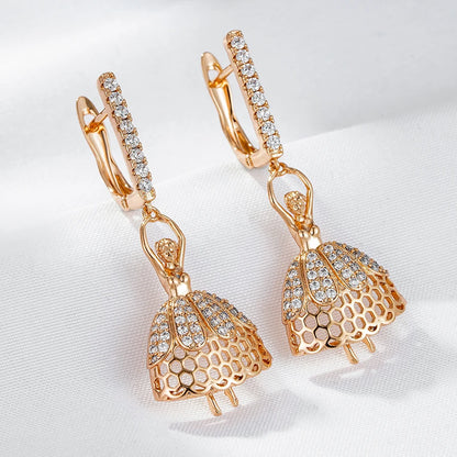 Wbmqda New Fashion Design Ballerina Zircon Pendant Earrings For Women 585 Rose Gold Color Luxury Trendy Jewelry Accessories