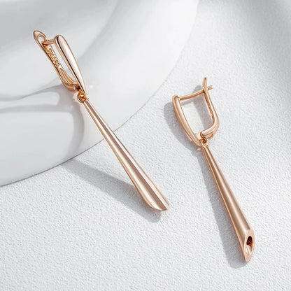 Wbmqda 585 Rose Gold Color Glossy Long Earrings For Women Elegant Fashion Daily Jewelry Accessories