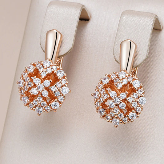 Kienl Hot Unique Crystal Flower Drop Earring for Women 585 Rose Gold Color With Shiny Natural Zircon Daily Vintage Jewelry Gift