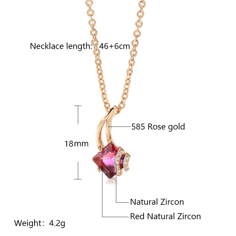 Wbmqda Luxury Garnet Red Zircon Pendant And Necklace For Women 585 Rose Gold Color Fashion Neck Chain Jewelry Anniversary Gifts